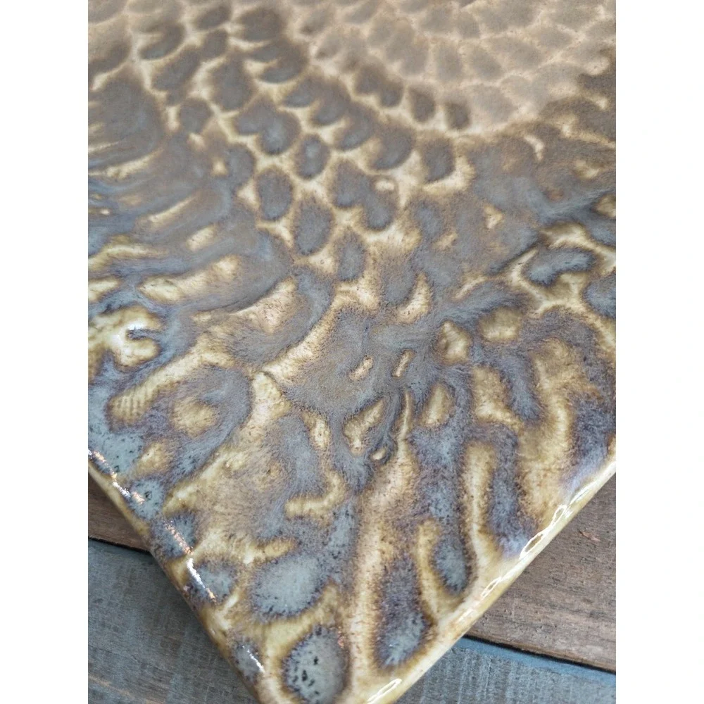 Handmade Square Pottery Hammered Look Serving Platter 10.5 X 10.5 Blue Sand‎